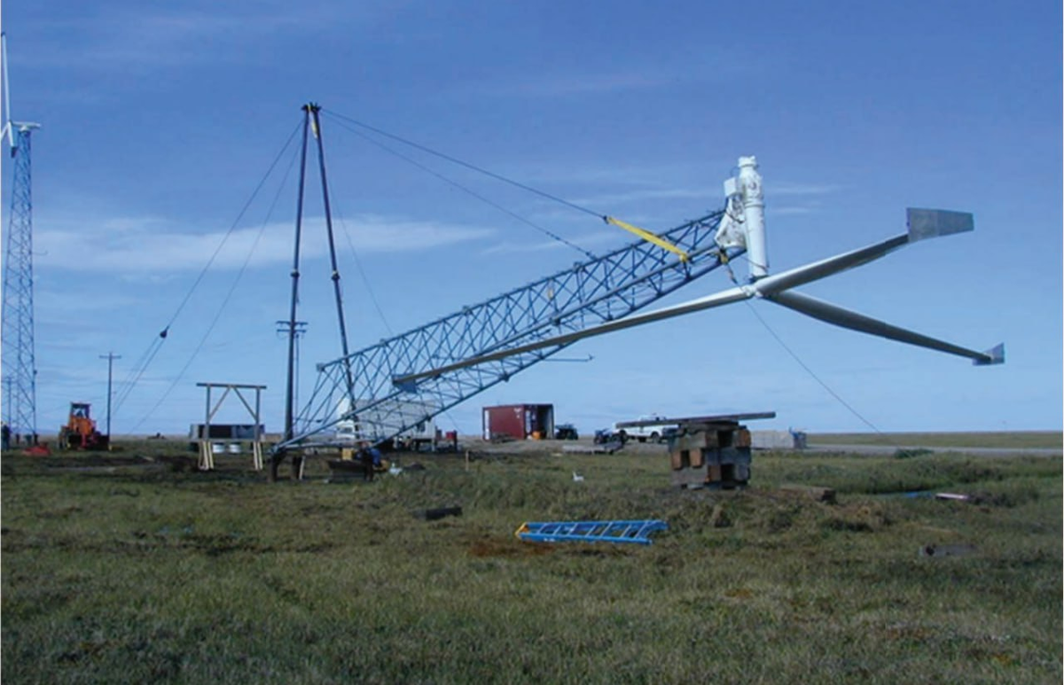 Рис. 1. Установка в Уэльсе без применения крана ветротурбины с инновационной конструкцией наклонной башни