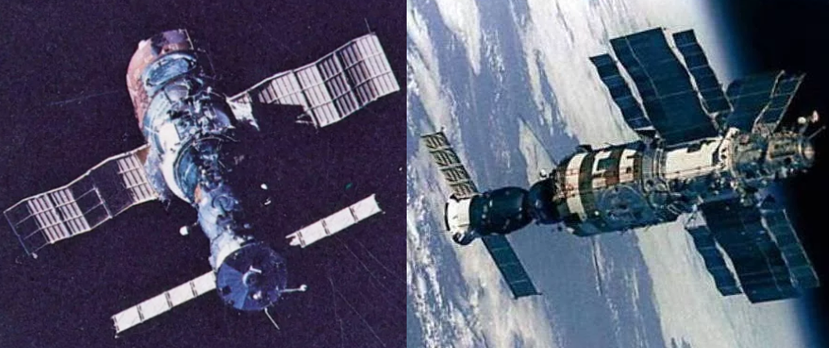 Для сравнения: "Салют-1" и "Салют-7" (советские долговременные орбитальные станции).