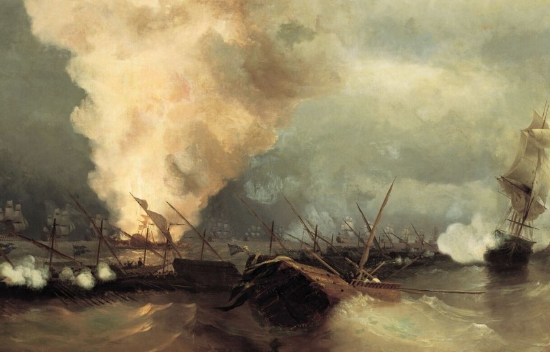 Фрагмент картины Айвазовского "Морское сражение при Выборге".