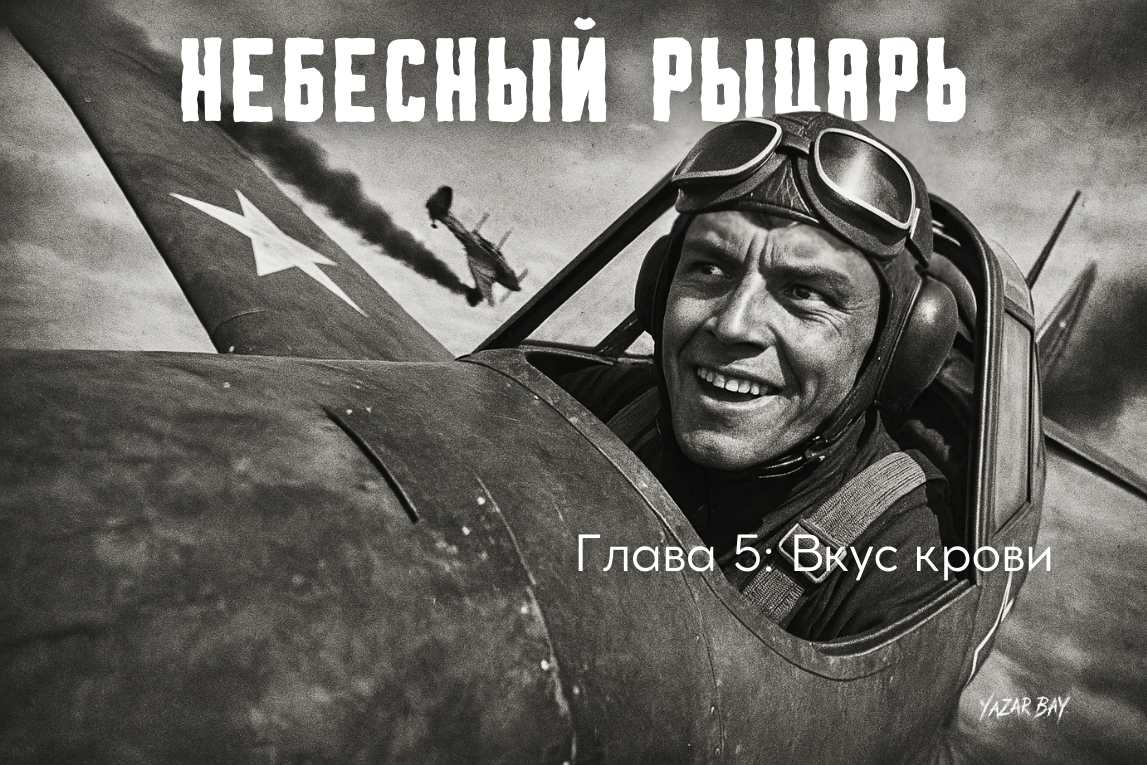 Первая победа Ивана Кожедуба: его истребитель Ла-5 сбивает немецкий бомбардировщик Ju-87 в небе над Курской дугой, июль 1943 года ©Язар Бай.