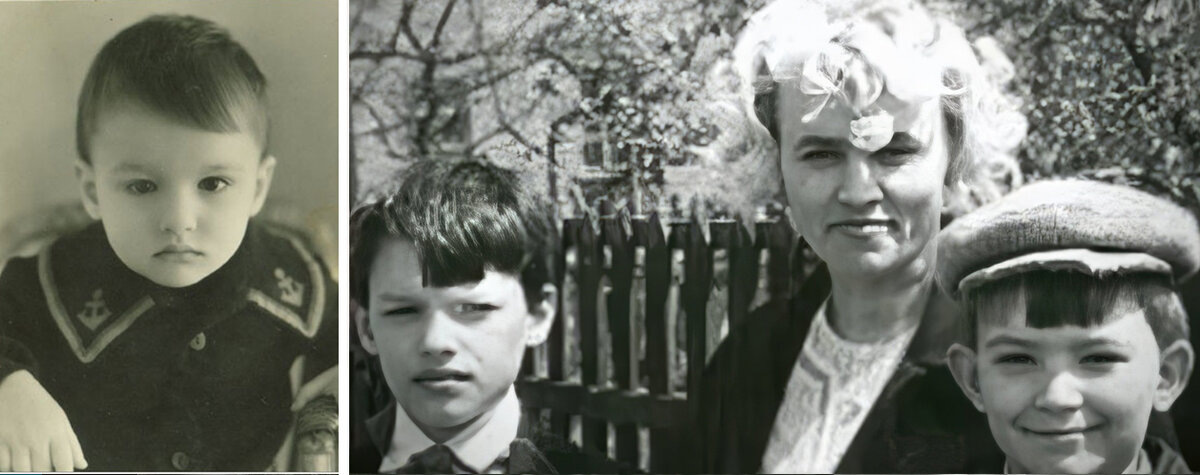 В детстве, с мамой и младшим братом