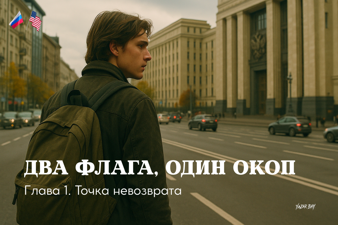 Решительный молодой американец Майкл Глосс перед зданием Министерства обороны в Москве ©Язар Бай