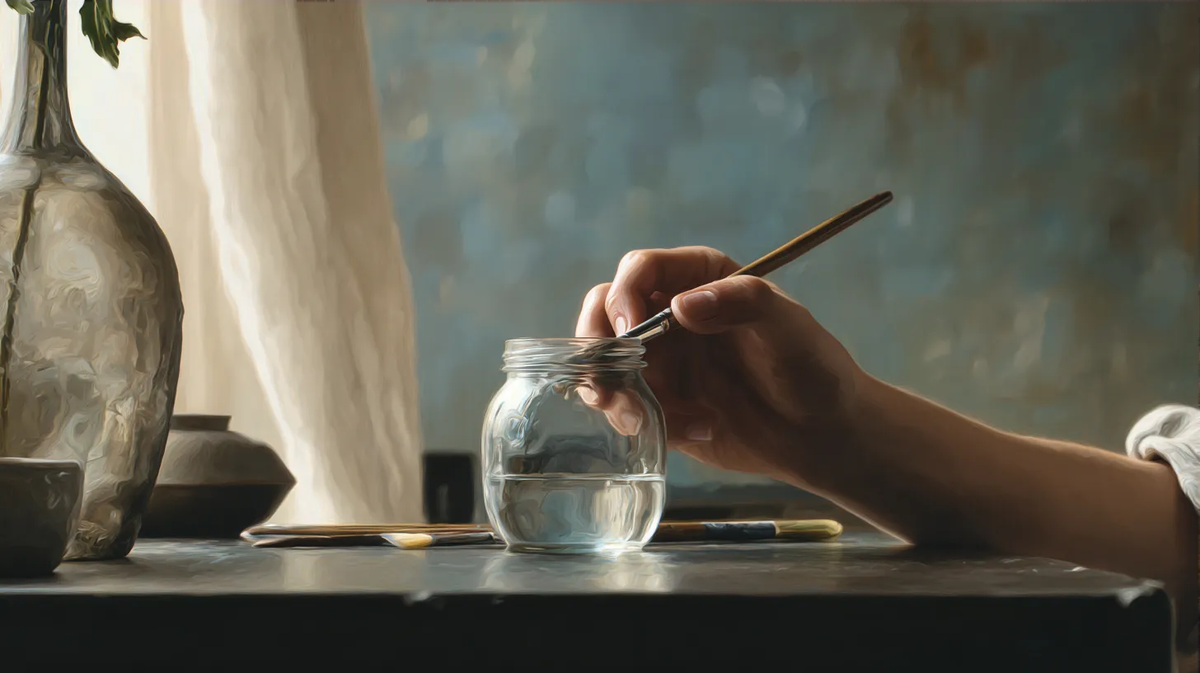 Он рисует за обеденным столом, лепит на подоконнике, клеит на журнальном столике и это нормально. 