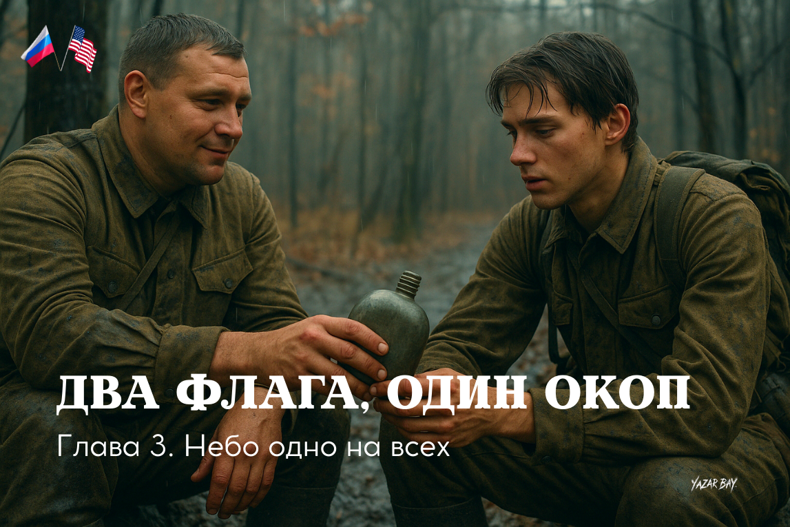 Русский десантник Иван Коковин делится водой с американцем Майклом Глоссом во время тяжёлого марш-броска ©Язар Бай.