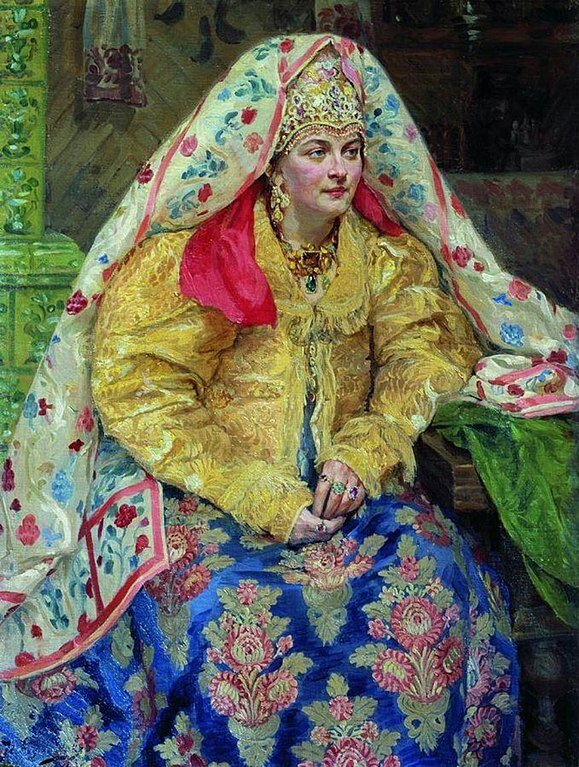 Куликов И.С. В русском наряде, 1916 (портрет жены Е.А.Куликовой). Муромский историко-художественный музей