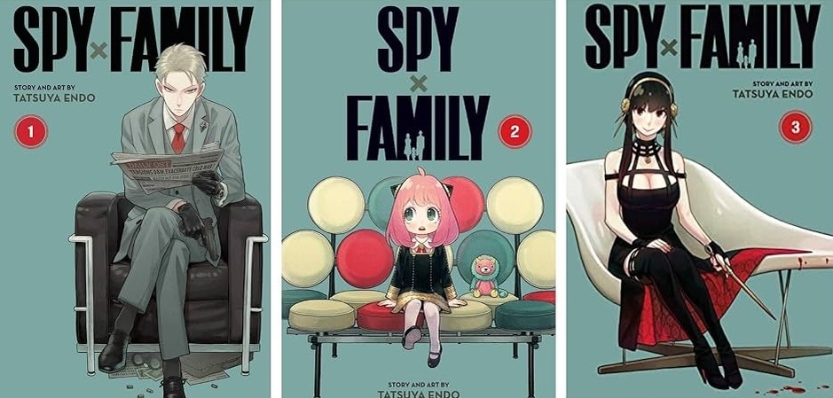 Обложки первых трех томов «Семьи шпиона»