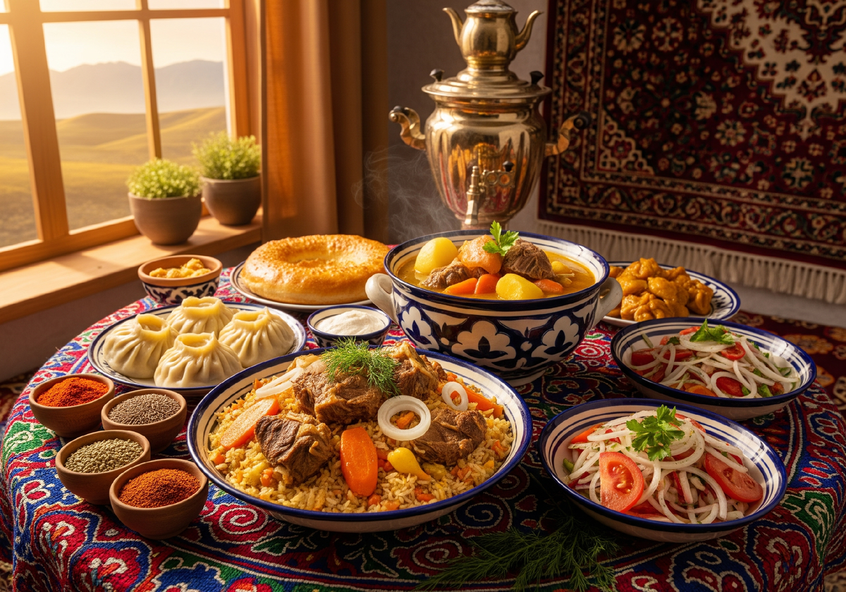 Блюда узбекской кухни на столе