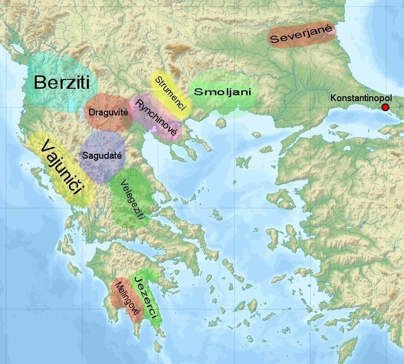 Приблизительное расселение славян на южных Балканах.