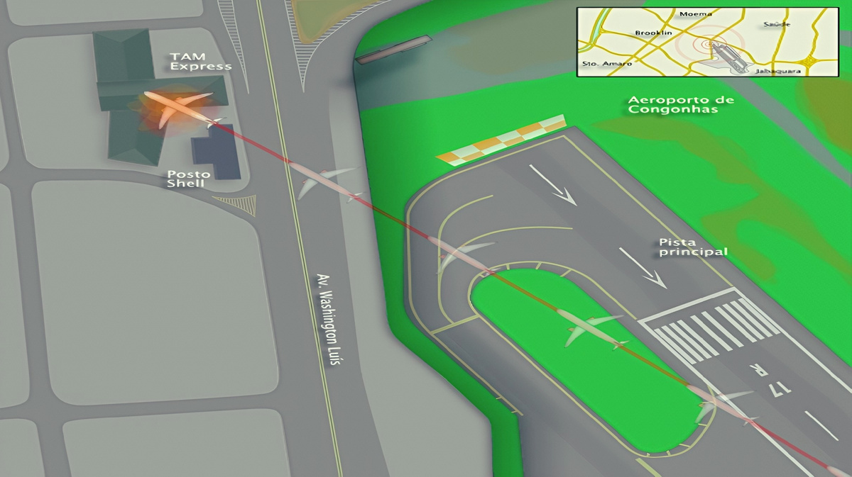 Траектория последних секунд полёта рейса 3054