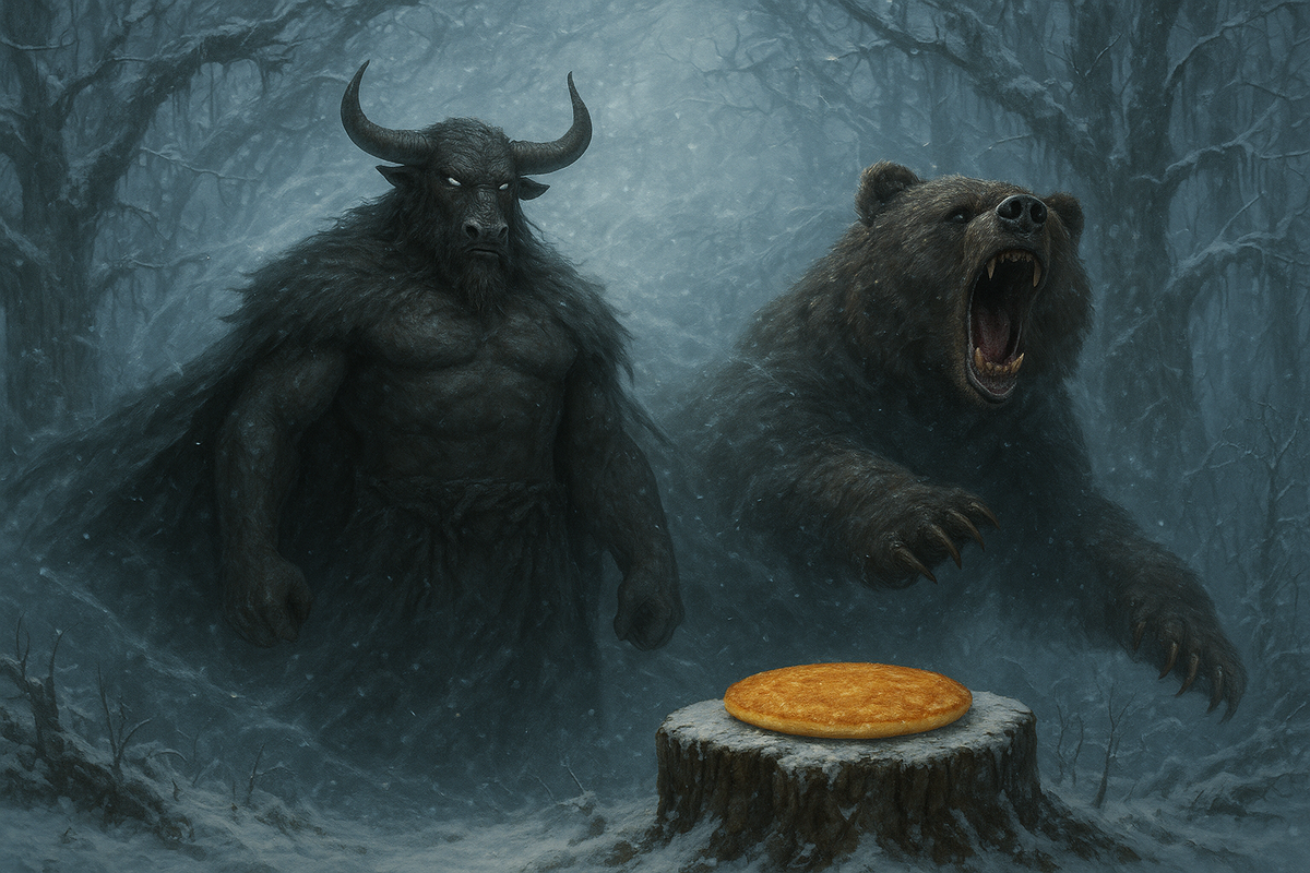 Бог Велес с медведем (создано с помощью нейросети)