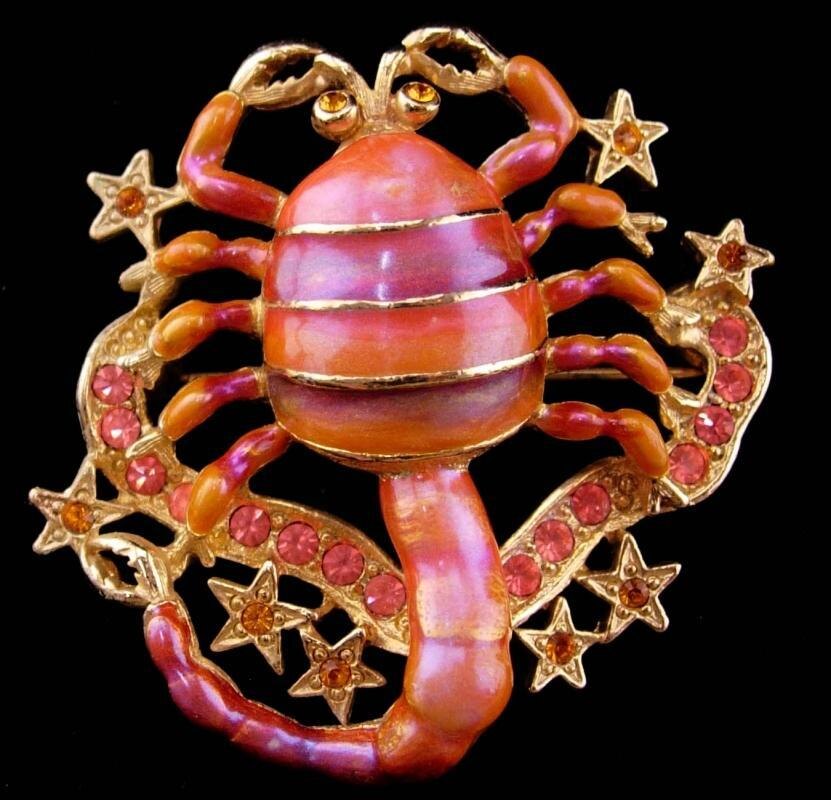 Коллекционная винтажная брошь Скорпион от  Kirks Folly  из серии Знаки Зодиака. 