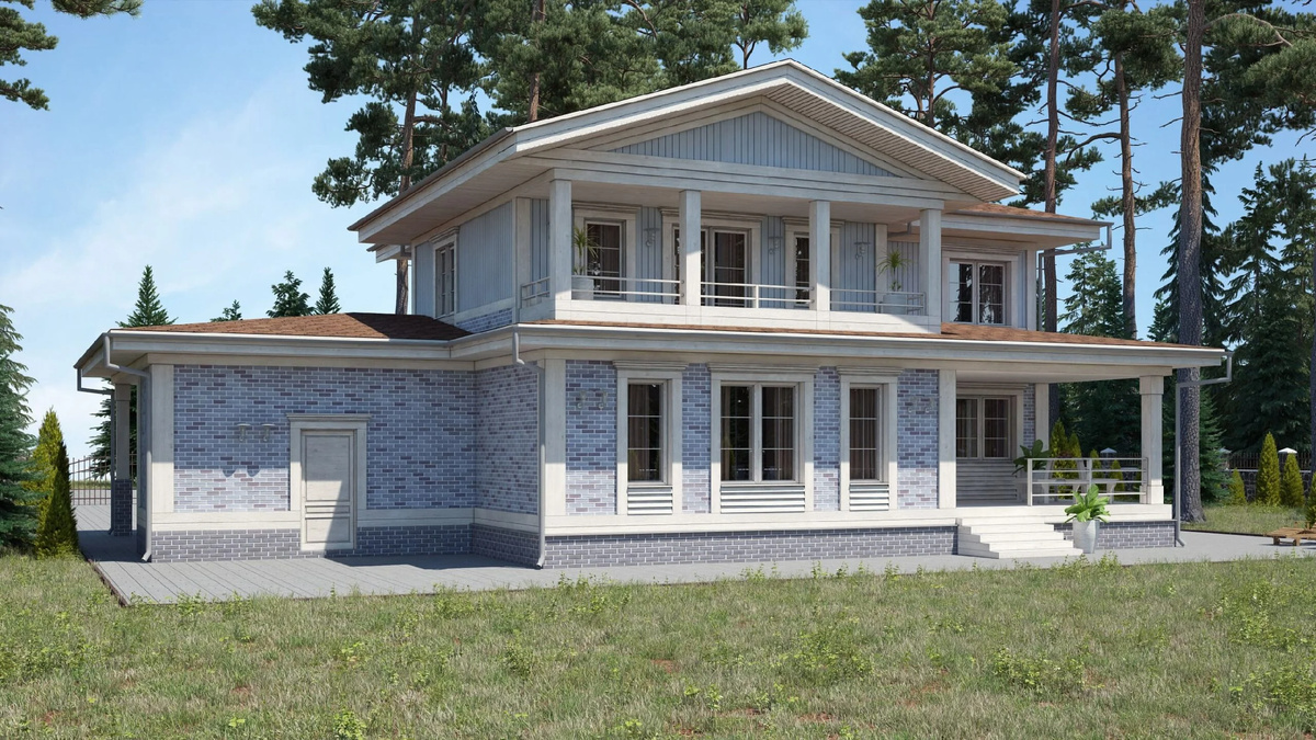 Задний фасад двухэтажного деревянного дома "Ладис" компании NATURI