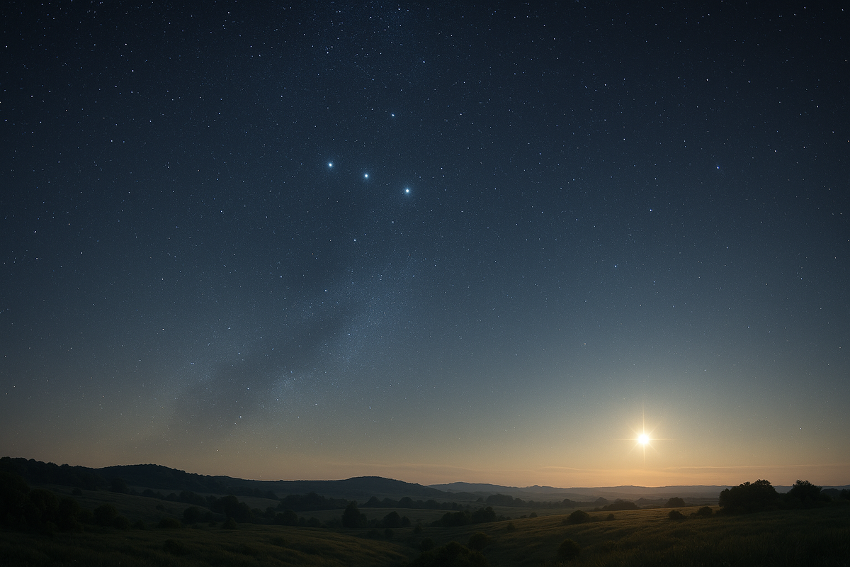 Три Царя выстроились в одну линию с самой яркой звездой Востока, указывая место, где рассвет родит Солнце