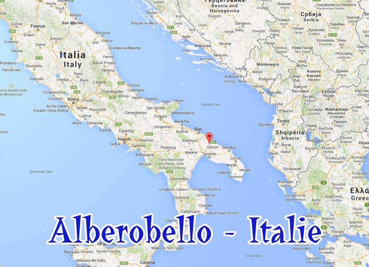 Город Альберобелло на карте Италии отмечен красным.