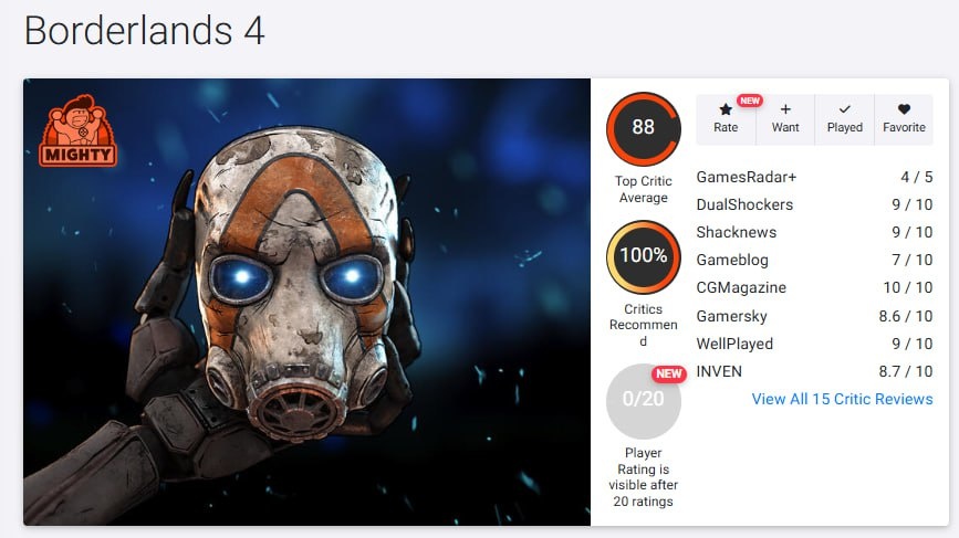 «Превосходит все то, что было достигнуто в серии ранее»: Borderlands 4 получила 84 балла из 100 на Metacritic, к прохождению её рекомендует
