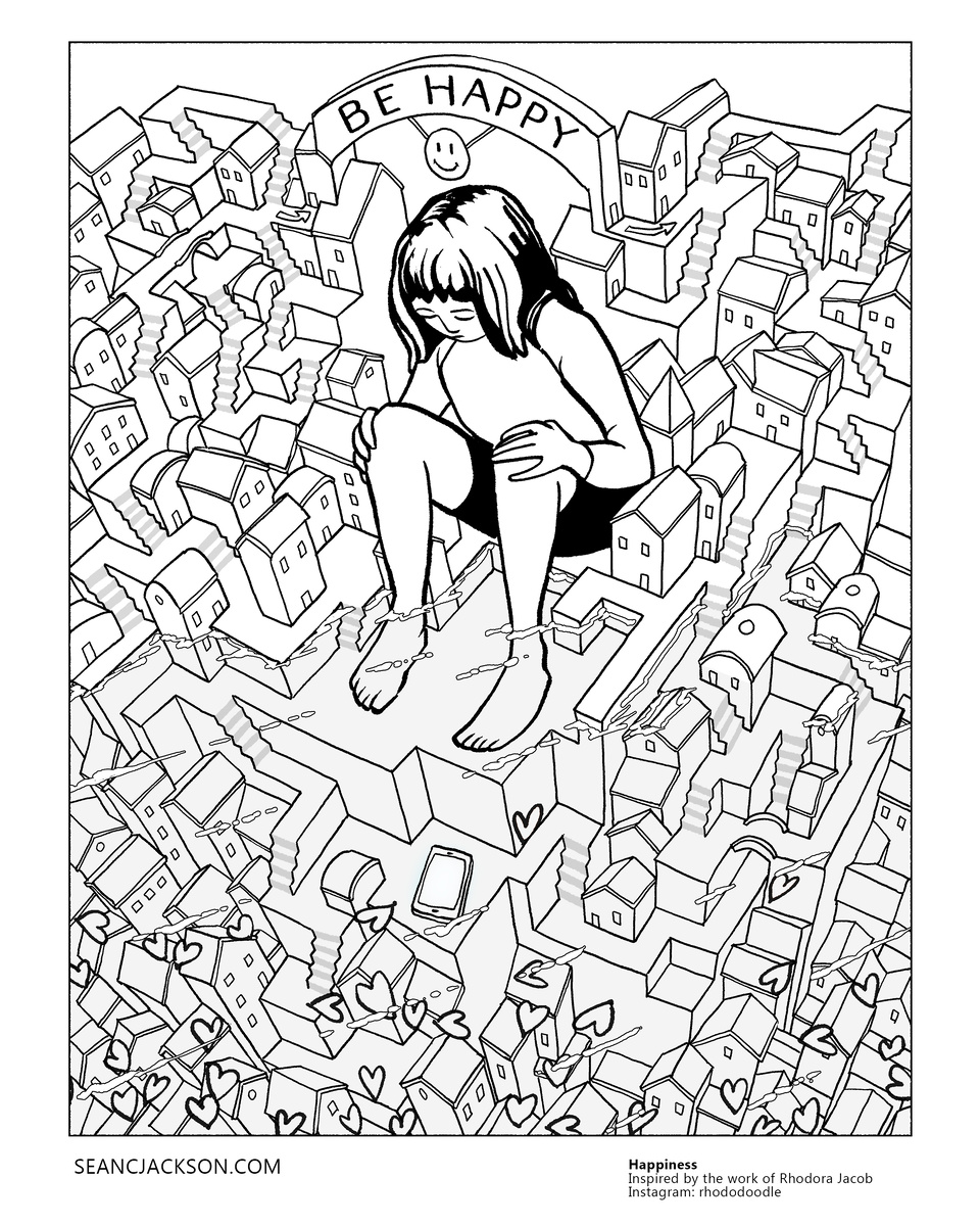 Лабиринт "Счастье". Художник Шон С. Джексон. Вдохновлено работами Родоры Джейкоб. Источник: https://www.seancjackson.com/downloads-02