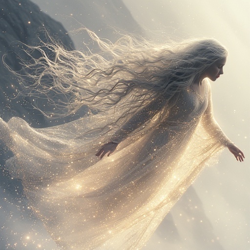 Полёт девушки-призрака со струящимися волосами