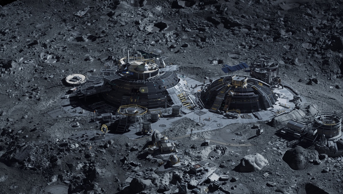 Дизайн будущей лунной базы и спутникового комплекса.