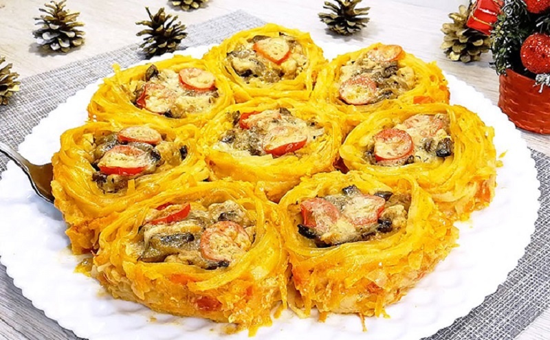 Макаронные гнёзда с курицей и грибами: новое прочтение привычных продуктов