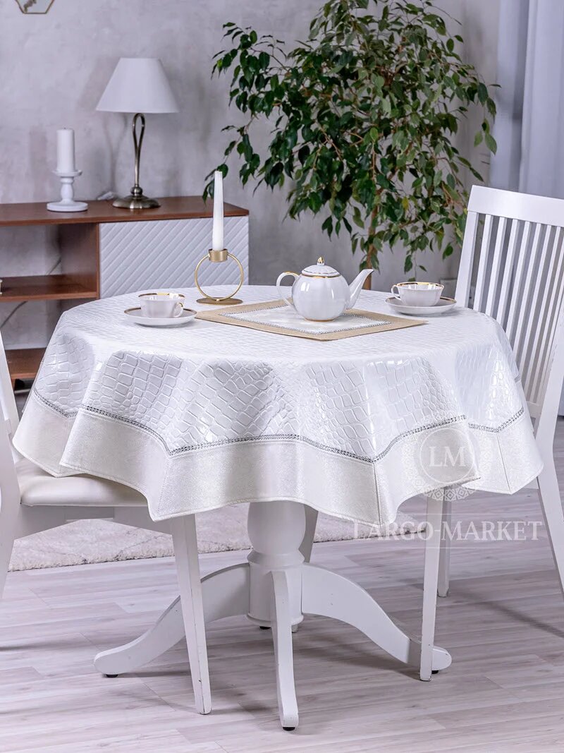 Скатерть из экокожи Кайман белый (кант белый)