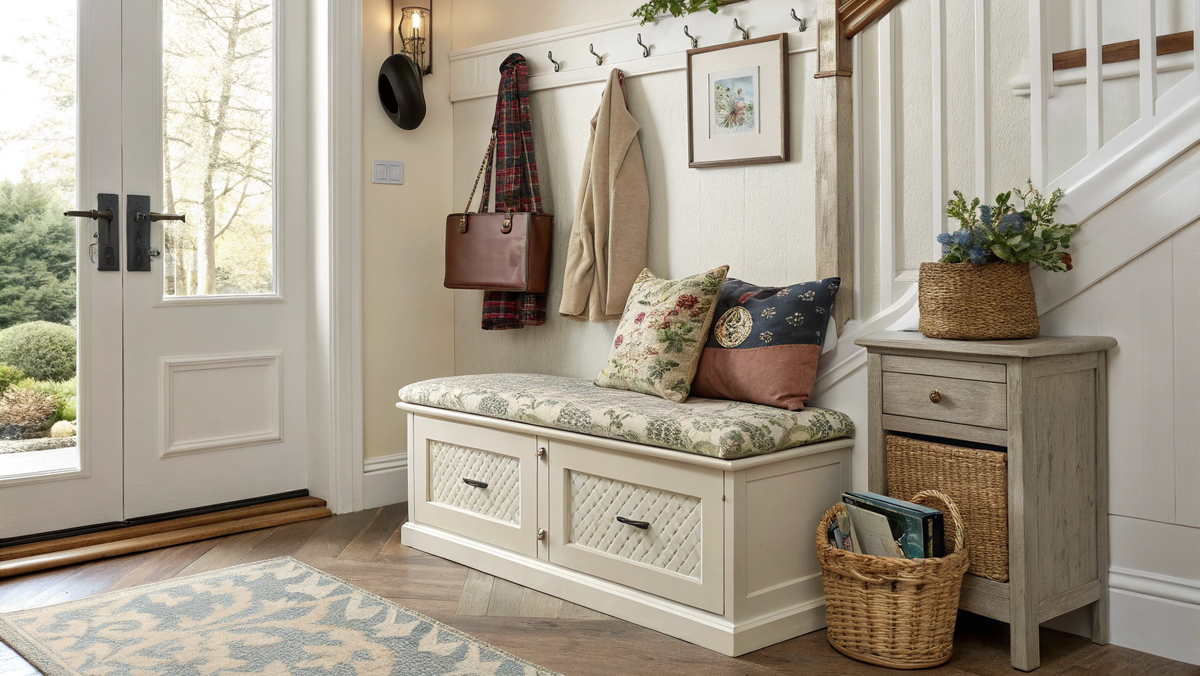 Пуф с откидной крышкой для хранения вещей.