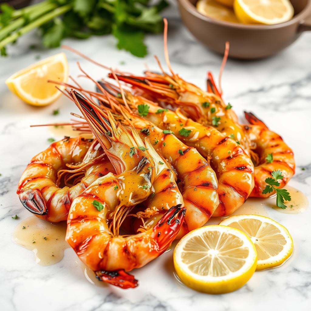 Тигровые креветки на гриле с чесночным соусом