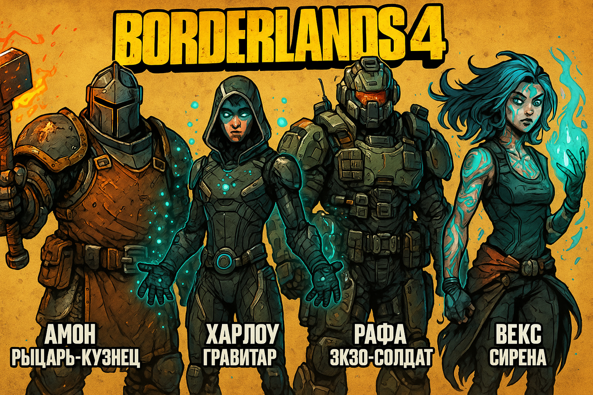 Четыре Искателя Хранилища Borderlands 4 с русскими названиями классов