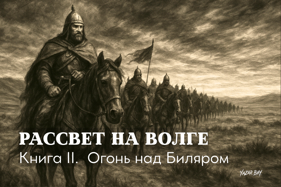 Небольшой элитный отряд во главе Айдаром осторожно скачет на конях по обширной, враждебной и пустынной хазарской степи. ©Язар Бай.