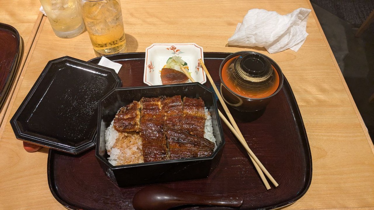 Антон заказал Унаджи с угрем и рисом. Сыра, как в нашей местной японской кафешке, не положили.