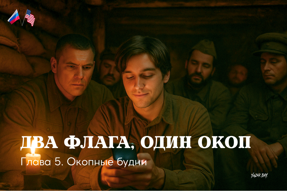 В донбасском блиндаже американец Майкл Глосс знакомит русских солдат с музыкой Боба Дилана ©Язар Бай. Изображение создано ИИ, могут быть неточности в детелях.