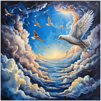 Сгенерировано ИИ- полёт Души на Небеса.