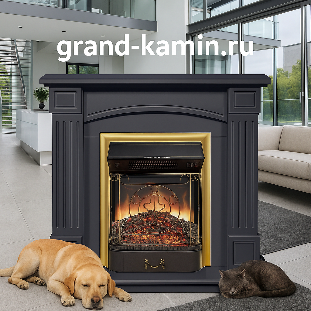    Каминокомплект Boston с очагом Majestic FX M Brass: создайте уютный уголок роскоши и комфорта в вашем доме Kamin