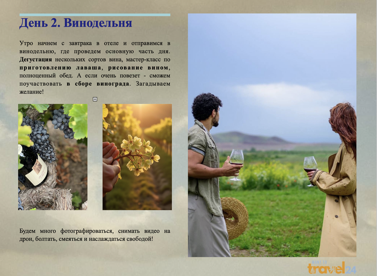 Винодельня, дегустация четырех видов вина, обед на винном поле, съемка 