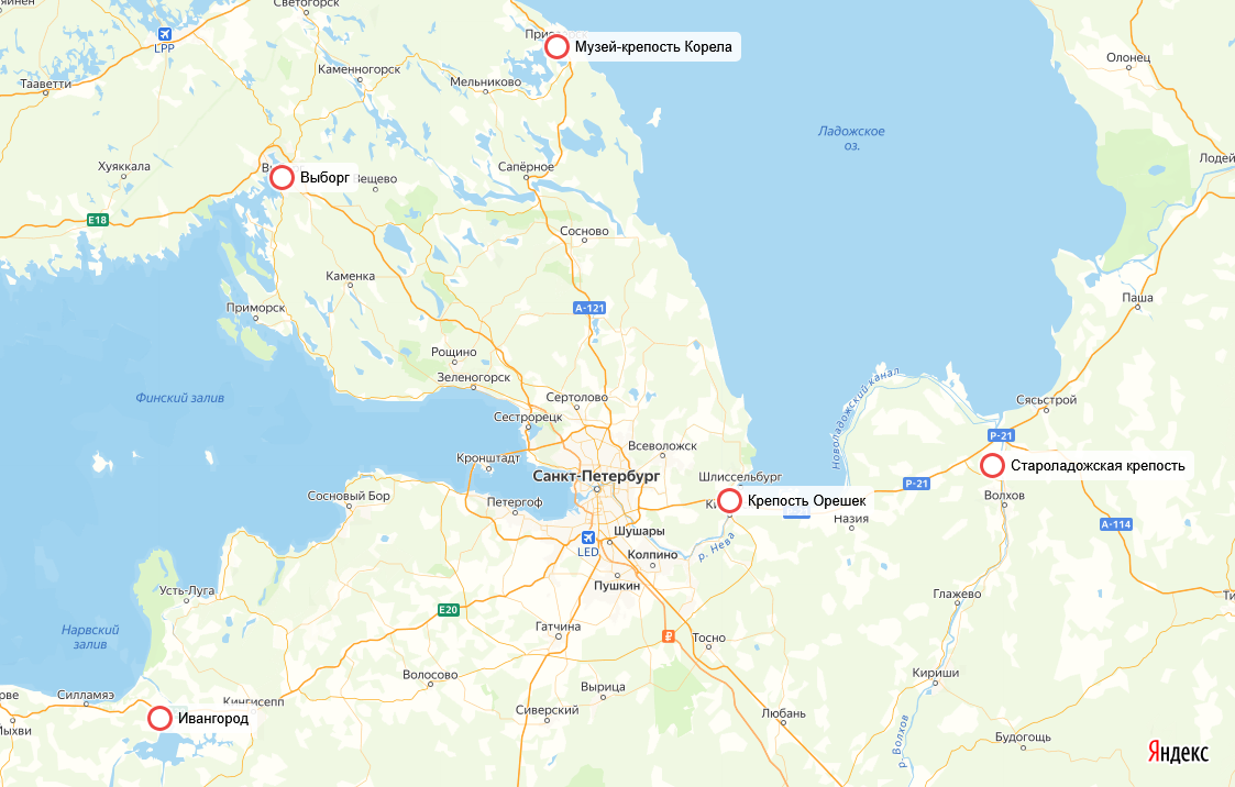 Крепости на карте