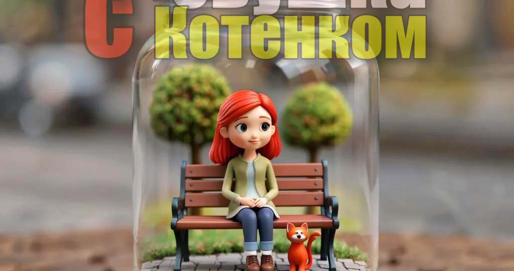 Одинокая девушка с котенком