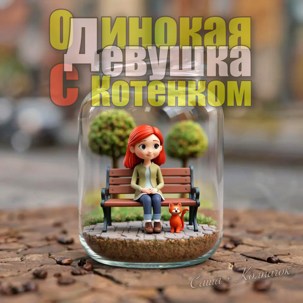 Одинокая девушка с котенком