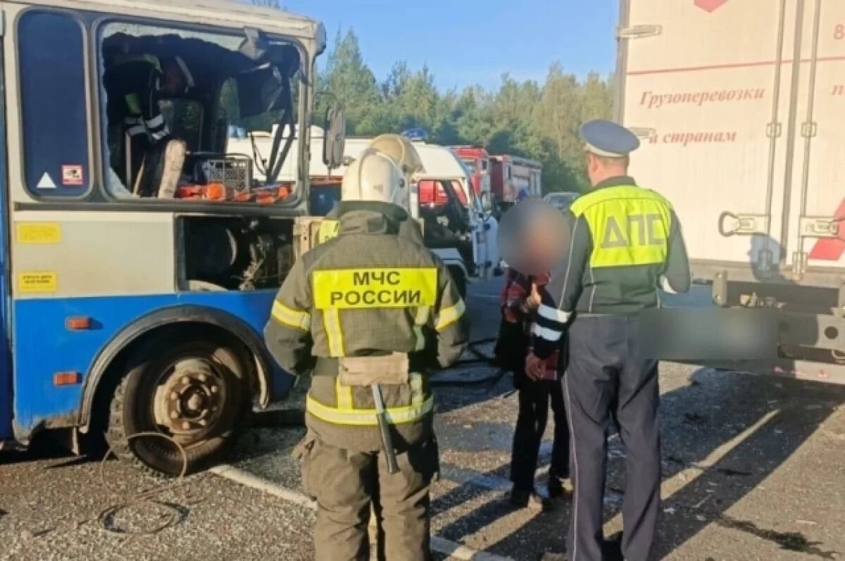    Опубликовано видео с места ДТП с автобусом и грузовиком в Тверской области