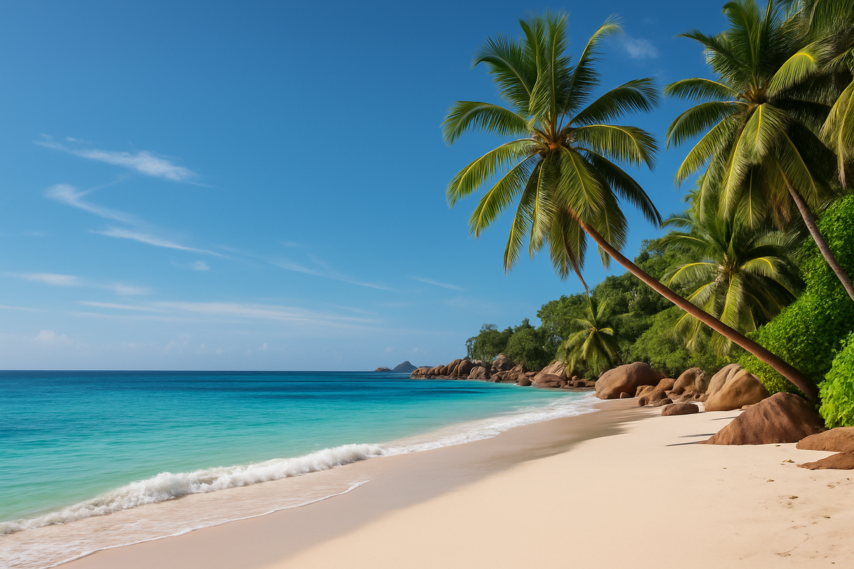 Красивый пляж на Сейшельских островах.