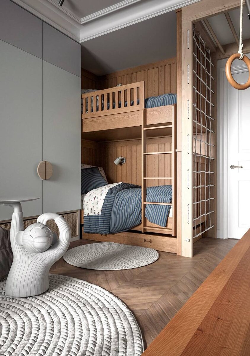 Веревочная лестница с торца кровати - отличное решение для активности детей, которое не занимает места