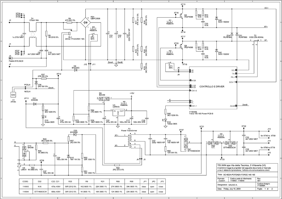 Схема аппарата, лист 1. Собственность компании Telwin.
