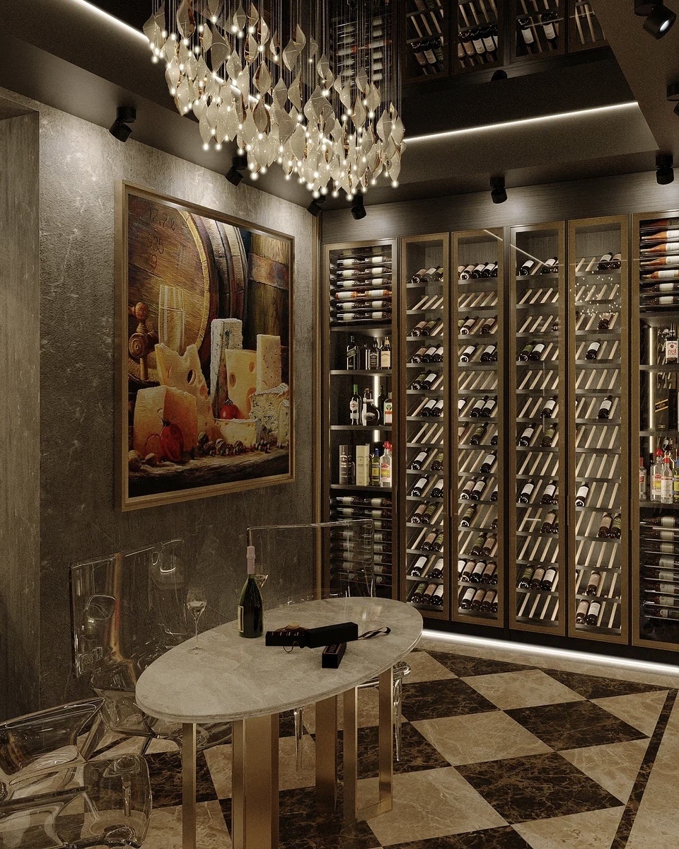 Зонирование внутри винной комнаты