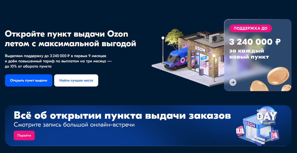 Все об открытии ПВЗ по франшизе можно найти на сайте Ozon