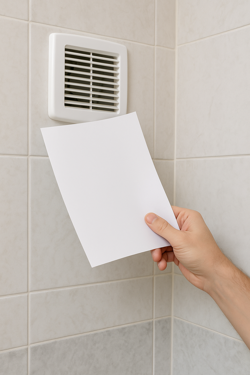 Проверка тяги в вентканале с помощью листа бумаги