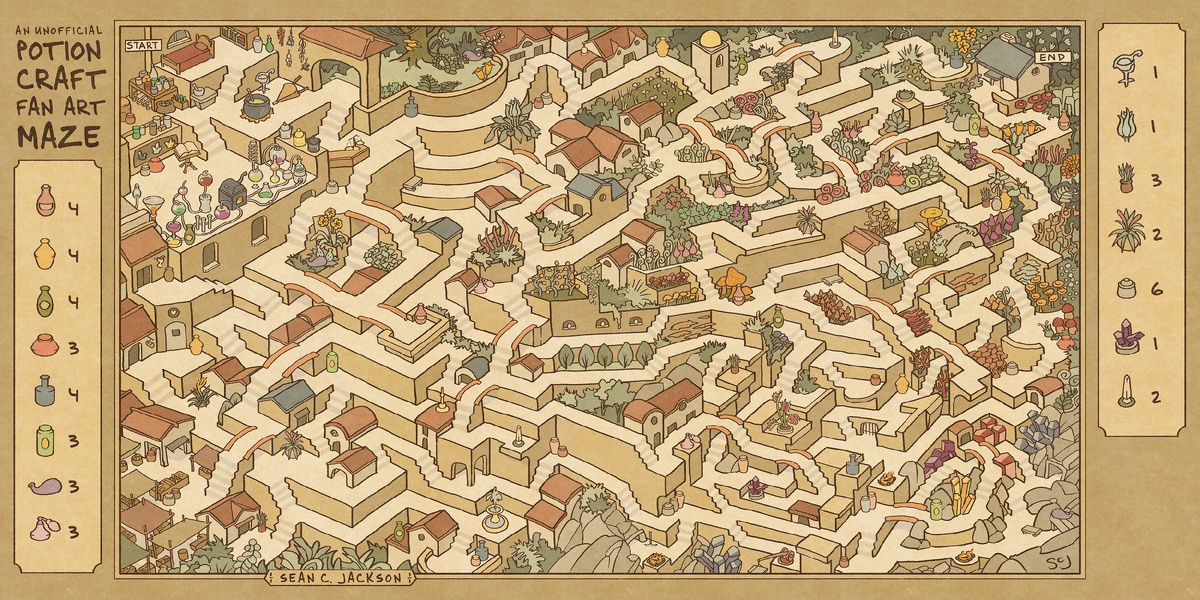 Фан-арт-лабиринт Potion Craft. Художник Шон С. Джексон. Источник: https://www.seancjackson.com/blog-1
