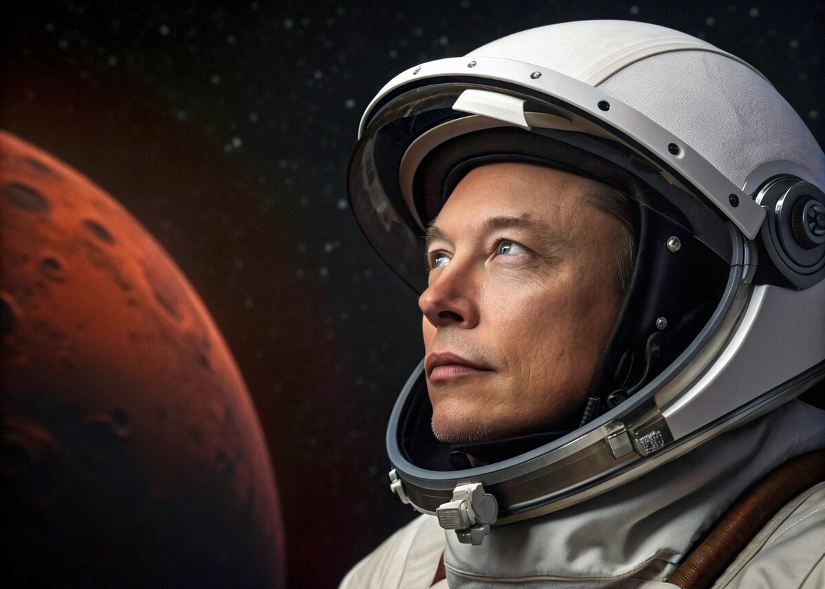 Илон Маск, смотрит вдаль своих открытий