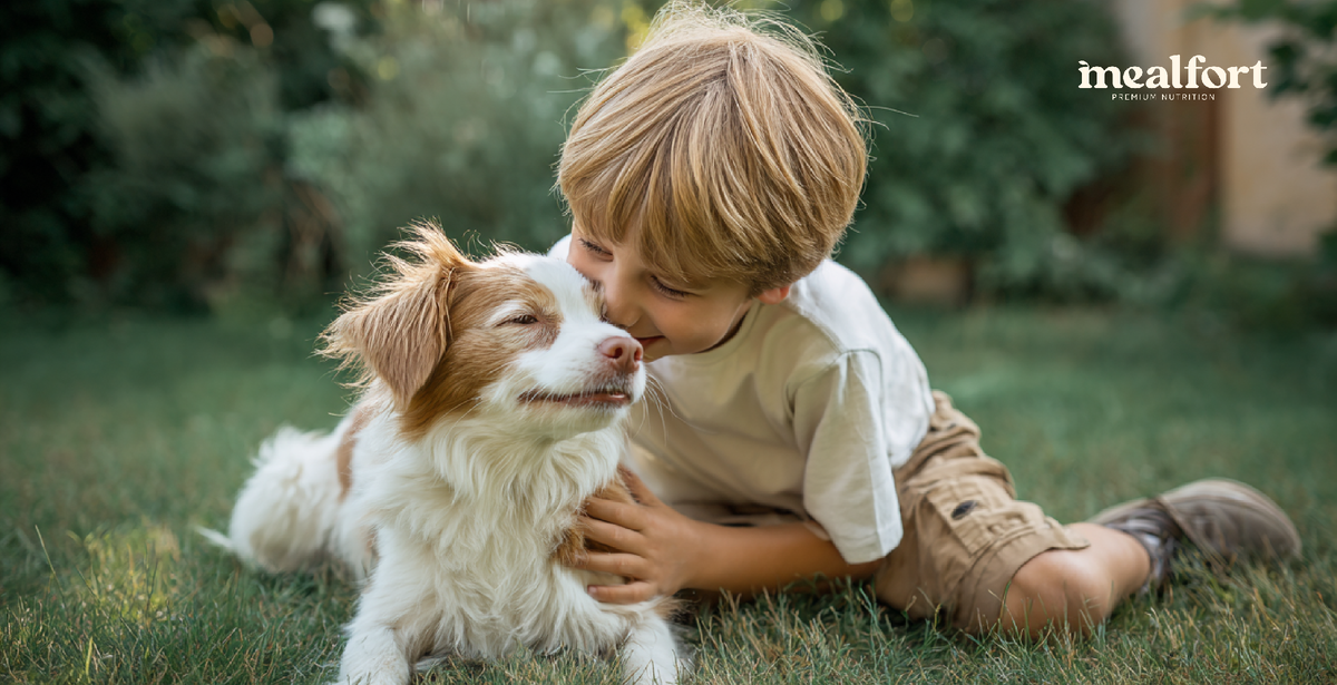 ребёнок играет с собакой / фото mealfort
