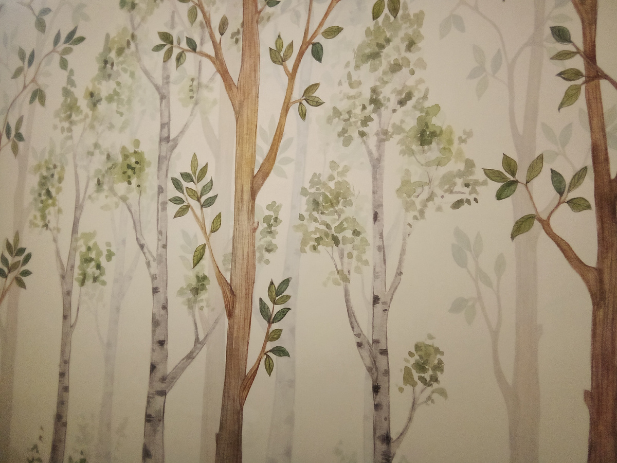 Фото автора. Наши фотообои на кухне. Специально выбрала не фото, а рисовку. А вот почему - объяснить не могу. У сестры до переезда в большой комнате были фотообои с туманным лесом - и они были настолько прекрасны, что мы все до сих пор их вспоминаем🌲🌲🌲