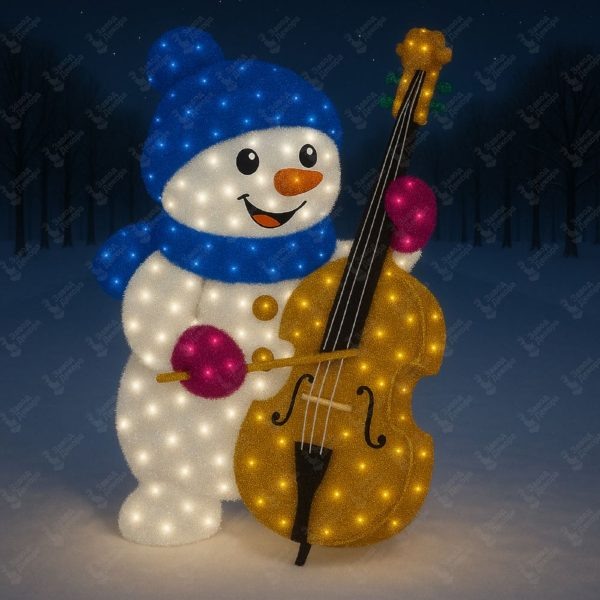 Мишурная уличная фигура «Снеговик с контрабасом» (2,0м)