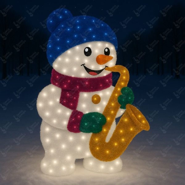 Новогодняя фигура из мишуры «Снеговик с саксофоном» (2,0м)