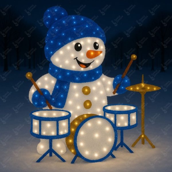 Уличная новогодняя фотозона «Снеговик-барабанщик» (2,0м)
